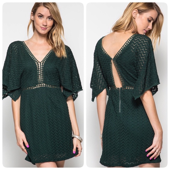 The NEW Boutique Dresses & Skirts - Green Lace Trim Open Back Dress